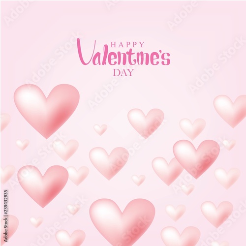 Valentine's Day Vector Design. Happy Valentine's Day with Flying Pink Hearts Isolated in Pink Background