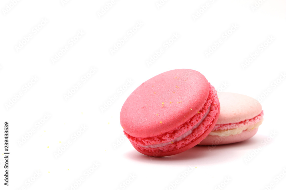 Sweet raspberries macarons isolated on white background. Clipping Path. Full depth of field. Sweet raspberries macarons isolated on white background. Clipping Path. Full depth of field.