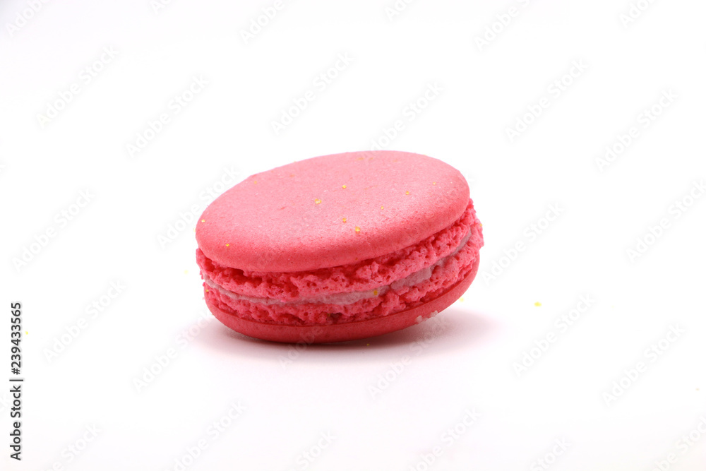 Sweet raspberries macarons isolated on white background. Clipping Path. Full depth of field.