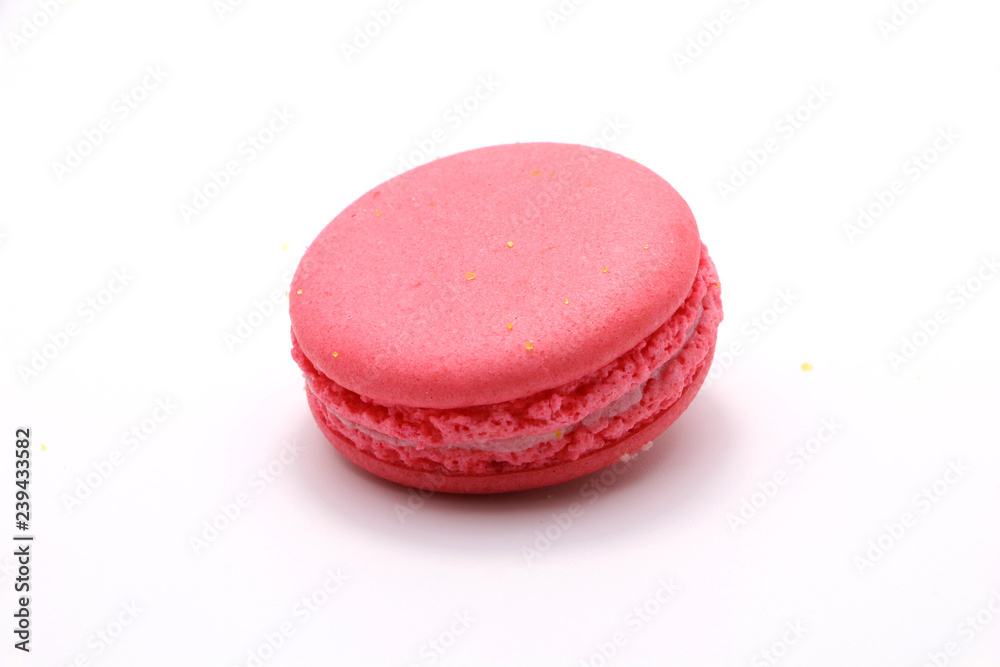 Sweet raspberries macarons isolated on white background. Clipping Path. Full depth of field. Sweet raspberries macarons isolated on white background. Clipping Path. Full depth of field.