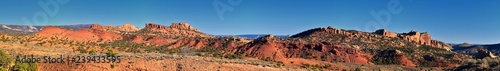 Panorama Landscapes views from Road to Flaming Gorge National Recreation Area and Reservoir driving north from Vernal on US Highway 191, in the Uinta Basin Mountain Range of Utah United States, USA