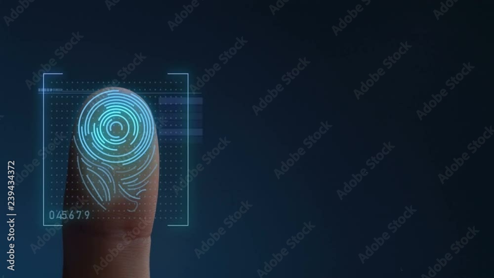 Finger Print Biometric Scanning Identification System. Copy Space