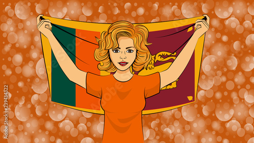 Blonde girl holding a national flag of Sri Lanka photo