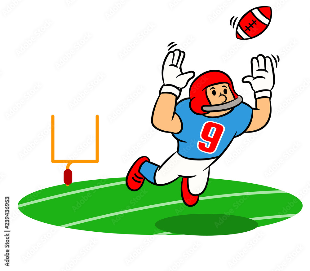 Cartoon American Football Player Jumping Catch On The Field Cartoon American Football Player Jumping Catch On The Field
