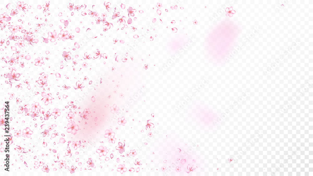 Nice Sakura Blossom Isolated Vector. Feminine Showering 3d Petals Wedding Pattern. Japanese Gradient Flowers Wallpaper. Valentine, Mother's Day Tender Nice Sakura Blossom Isolated on White
