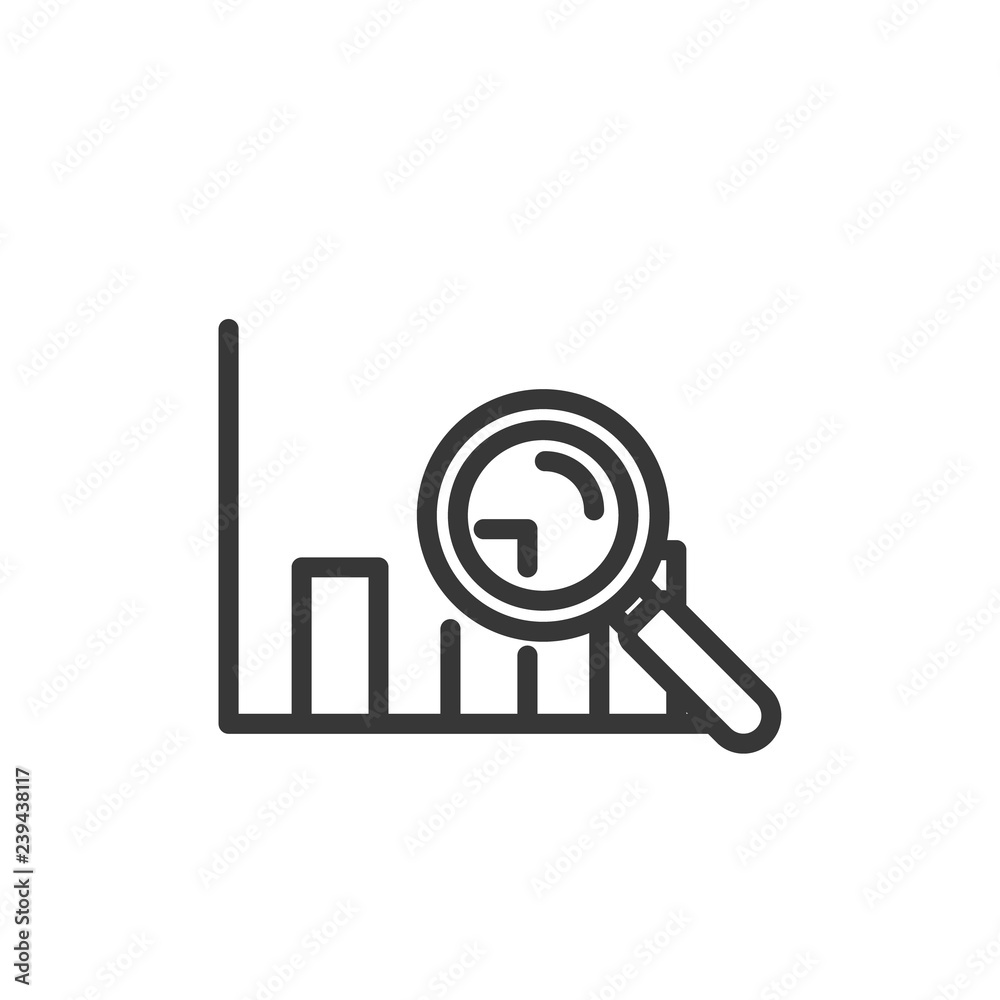 Trendy vector thin line icon for data analysis, finance, business monitoring, management and report. Infographic element with bars, lines and magnifier Trendy vector thin line icon for data analysis, finance, business monitoring, management and report. Infographic element with bars, lines and magnifier