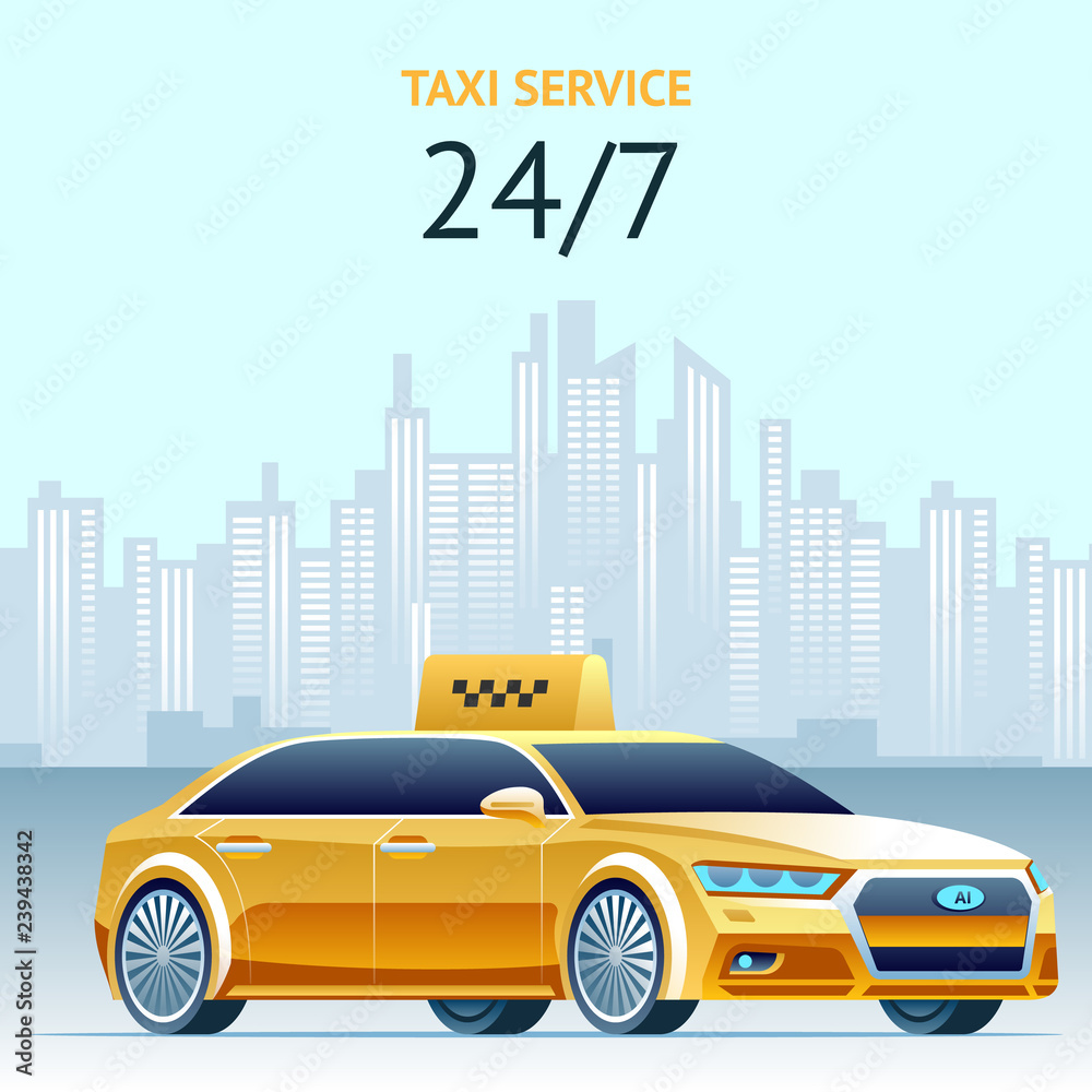 Day and Night Taxi Service. Vector Square Banner. Day and Night Taxi Service. Vector Square Banner.