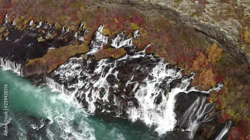 Barnafoss Waterfall aerial view photo