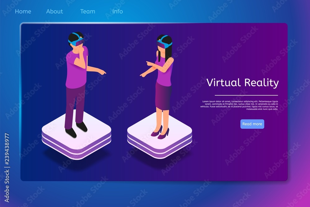 Isometric People Use Virtual Reality Glasses in 3d