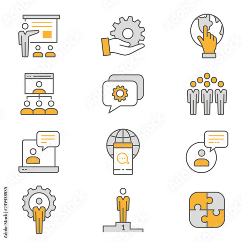 Management consulting flat line icon set. Vector illustration. Editable stroke.