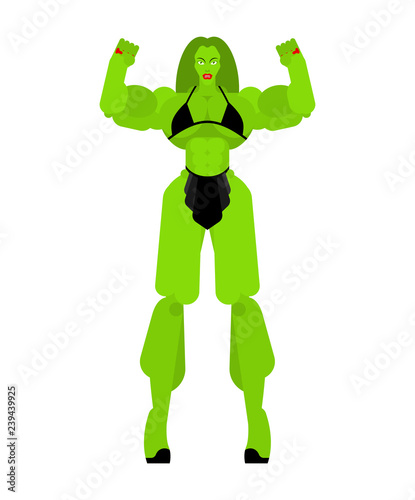Superwoman Superhero Strong green woman. Bodybuilding Female. Beautiful sporty body Woman. Athletic Muscular Model. Fitness