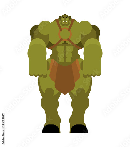 Ogre warrior with weapon. Green goblin Strong. berserk Troll