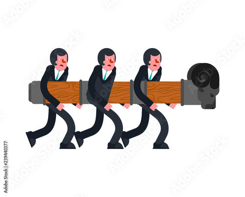 Business team and Battering ram. Wall Mounted machine. Businessman and siege weapon