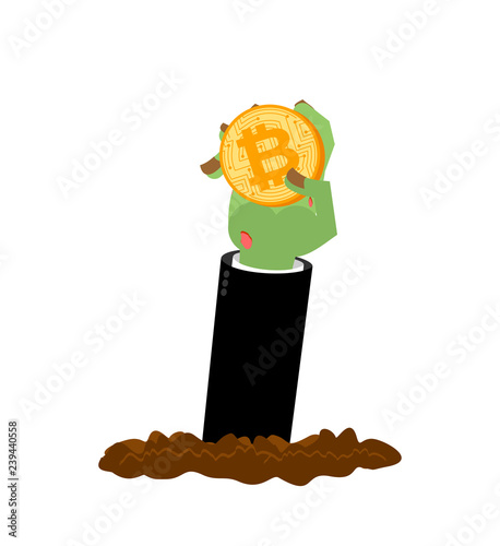 Bitcoin and zombie hand. Cryptocurrency dead. From last forces. Fall courses