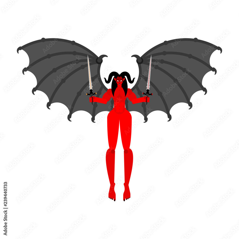 Female demon Warrior with sword. Strong Woman devil. berserk Succubus