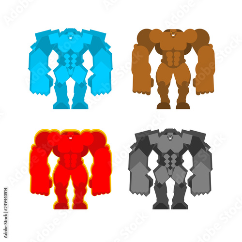 Golem set. Mud and Ice. Stone in fire. Four forces Fantastic Magic Big Monster
