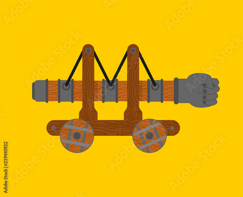 Battering ram iron fist isolated. Wall Mounted tool machine