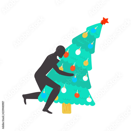 Fuck Christmas tree . fucking christmas. Man sex on fir-tree. Hate Xmas