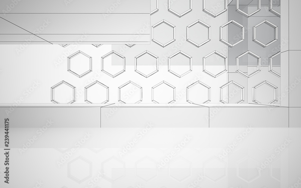 Abstract white interior highlights future. Polygon drawing . Architectural background. 3D illustration and rendering Abstract white interior highlights future. Polygon drawing . Architectural background. 3D illustration and rendering