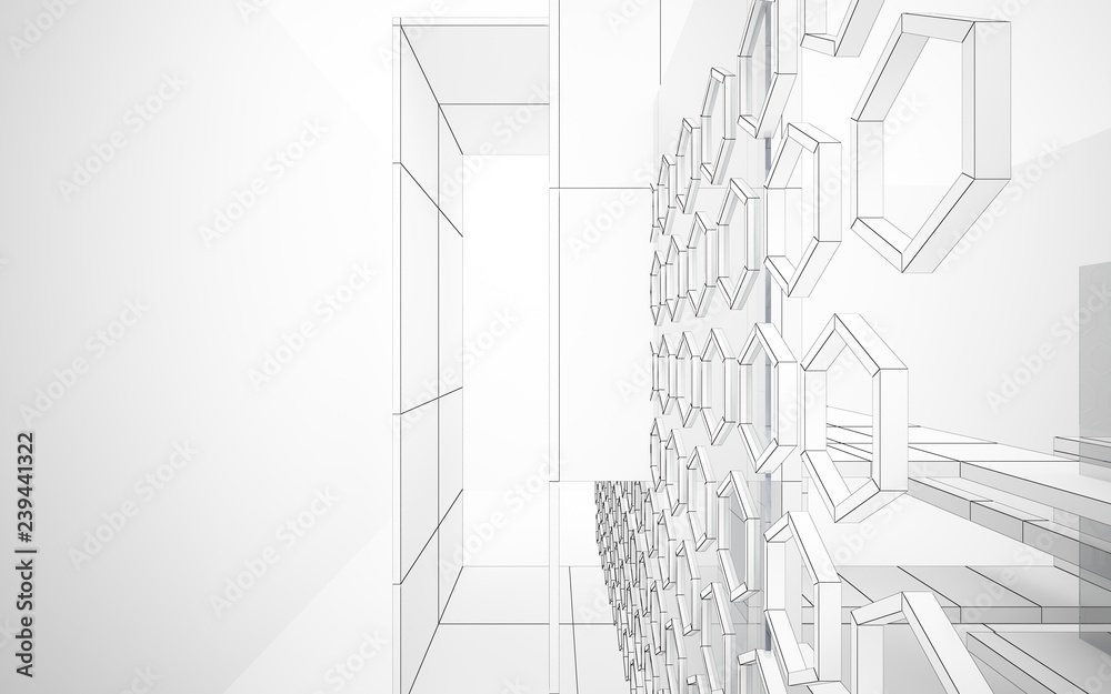Abstract white interior highlights future. Polygon drawing . Architectural background. 3D illustration and rendering Abstract white interior highlights future. Polygon drawing . Architectural background. 3D illustration and rendering