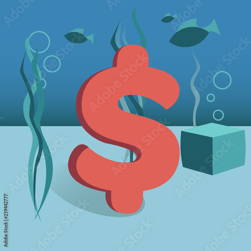 Promotion vector illustration dollar on bottom sea flat