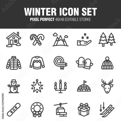 This is a set of winter icons. Editable stroke. 48×48 Pixel Perfect.