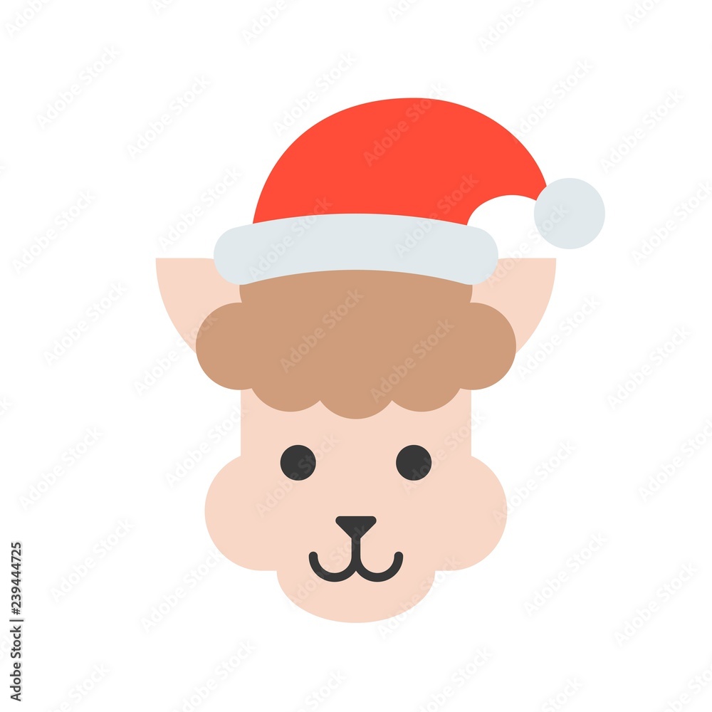 alpaca wearing santa hat flat icon design