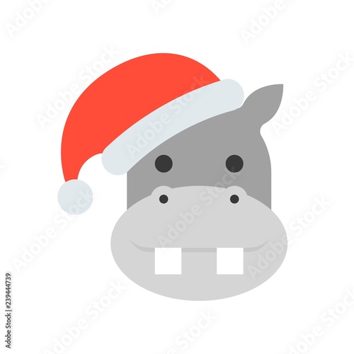 hippo wearing santa hat flat icon design