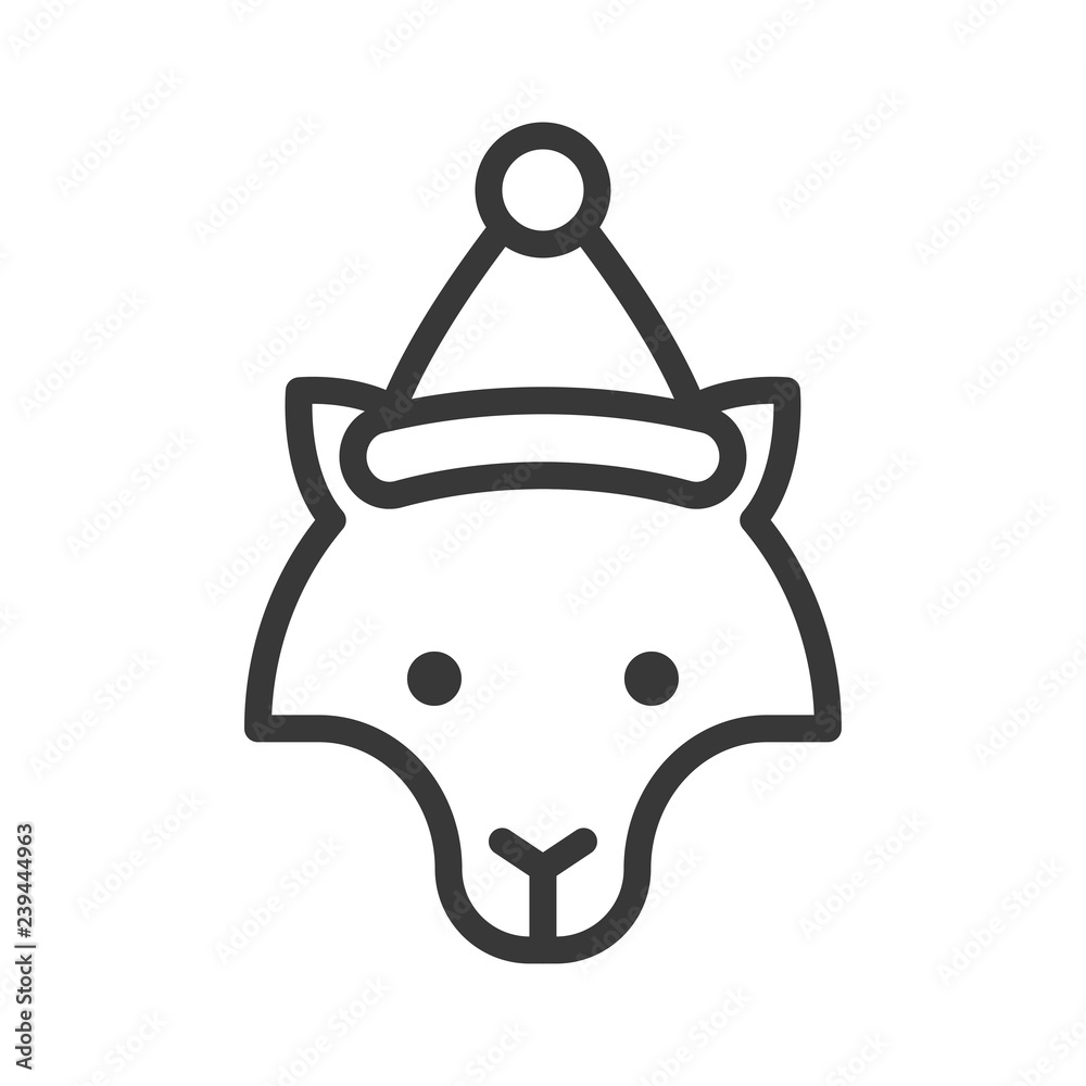 Fototapeta premium fox wearing santa hat outline icon editable stroke