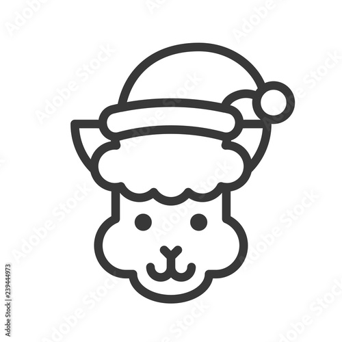 alpaca wearing santa hat outline icon editable stroke