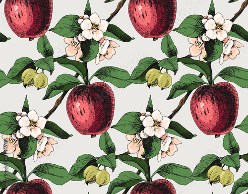 Seamless pattern with apple branches