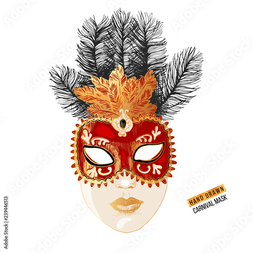 Hand drawn Venetian carnival face mask