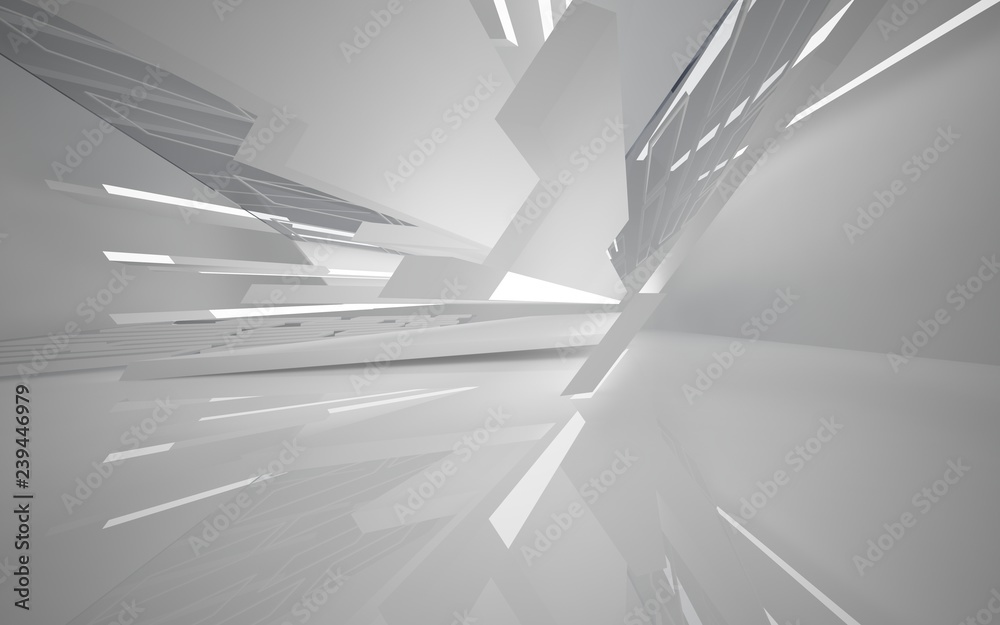 Abstract white interior of the future, with neon lighting. 3D illustration and rendering Abstract white interior of the future, with neon lighting. 3D illustration and rendering