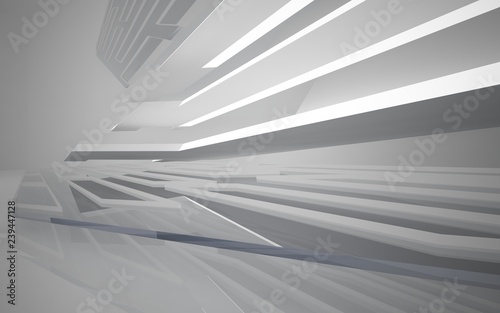 Abstract white interior of the future, with neon lighting. 3D illustration and rendering