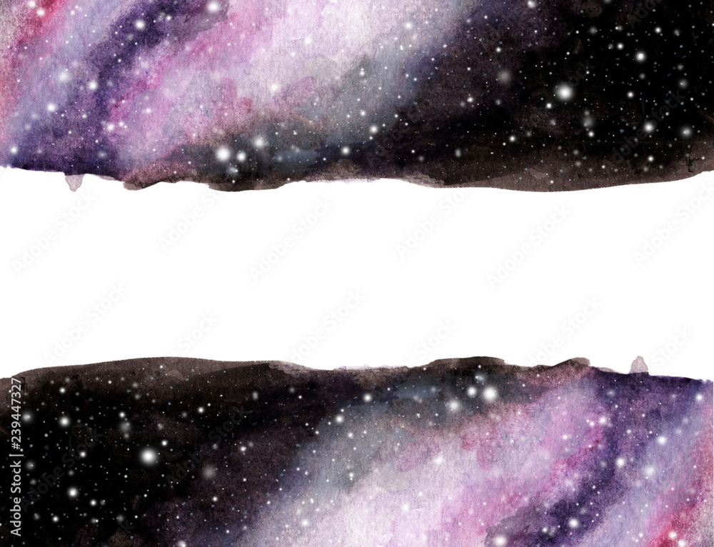 Fototapeta premium Watercolor galaxy sky background with stars. cosmic layout with space for text.