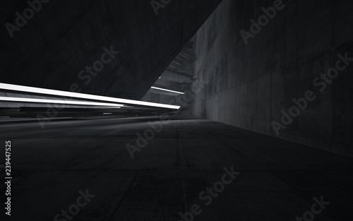 Empty dark abstract concrete room smooth interior. Architectural background. Night view of the illuminated. 3D illustration and rendering