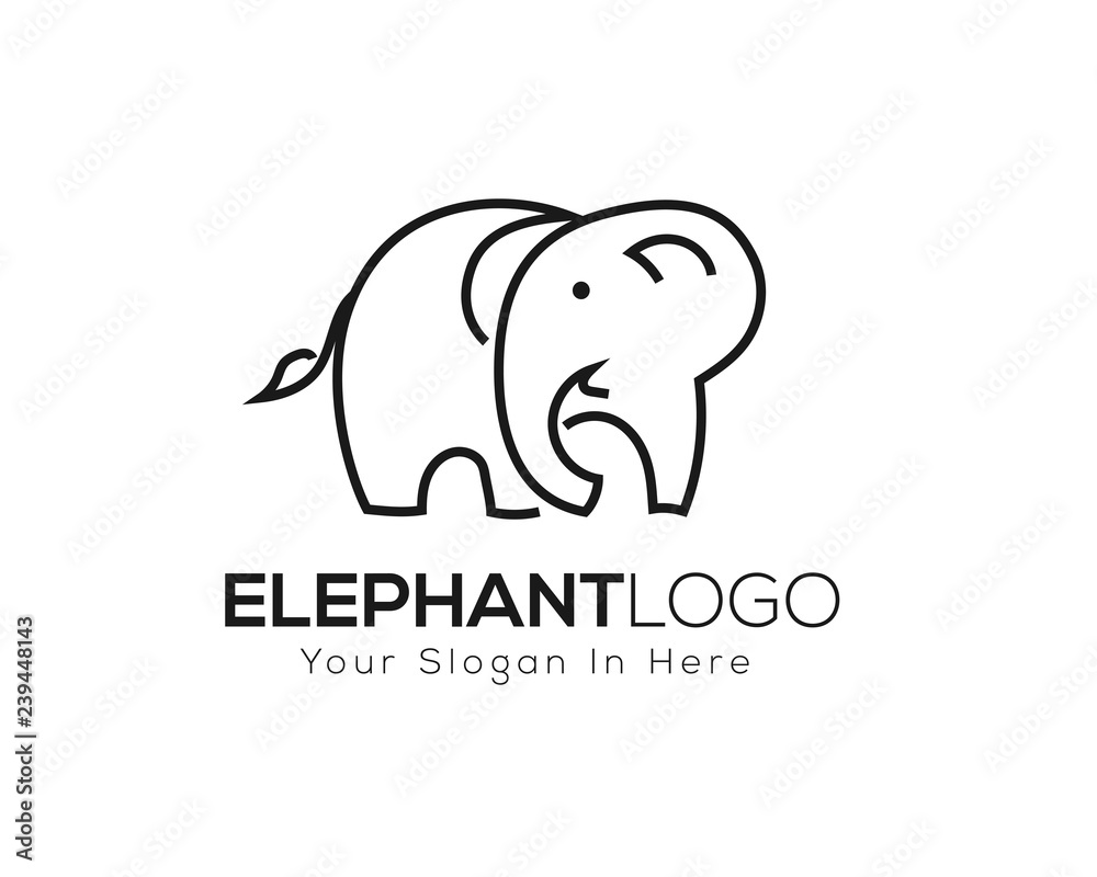 Line art elephant looking back logo design inspiration