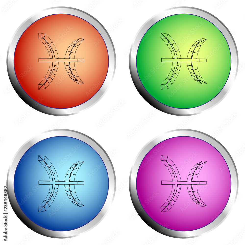 ZODIAC PISCES ICON colored circle push button Set - Vector illustration ZODIAC PISCES ICON colored circle push button Set - Vector illustration