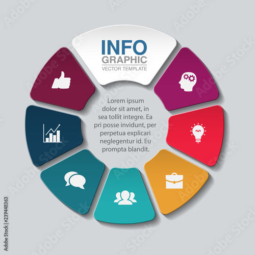 Vector infographic template for circular diagram, graph, presentation, chart, business concept with 7 options.