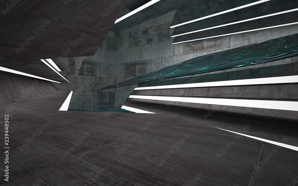 custom made wallpaper toronto digitalEmpty dark abstract concrete room smooth interior with blue water. Architectural background. Night view of the illuminated. 3D illustration and rendering