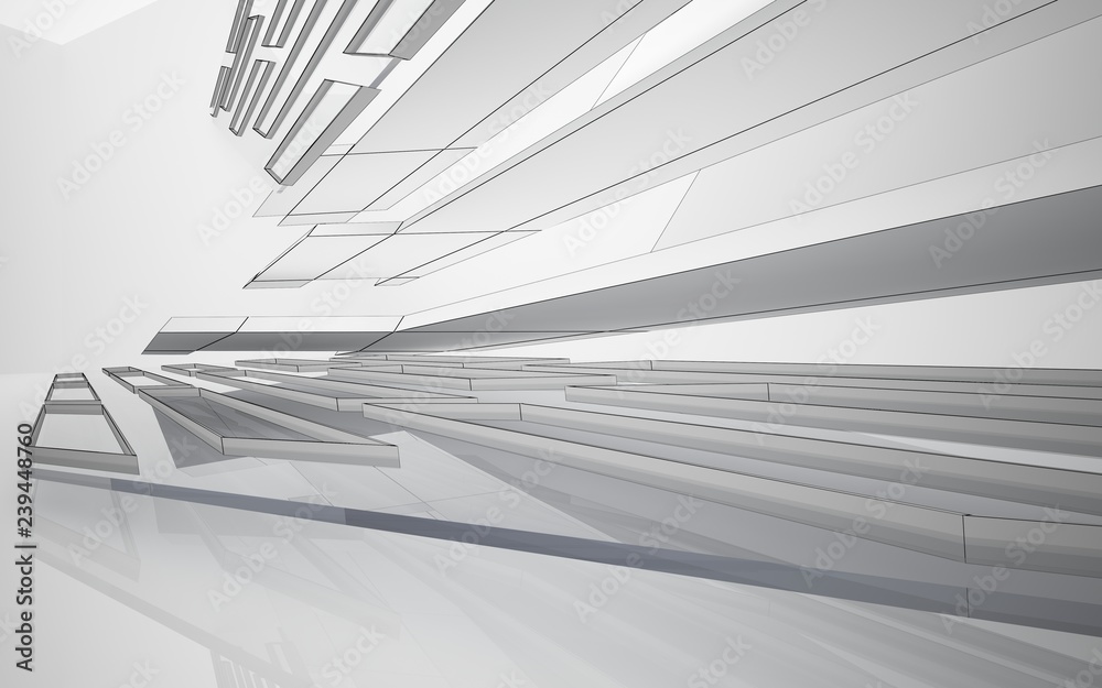 Abstract white interior highlights future. Polygon drawing . Architectural background. 3D illustration and rendering Abstract white interior highlights future. Polygon drawing . Architectural background. 3D illustration and rendering