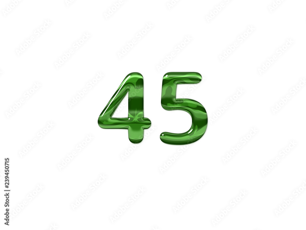 Green Number 45 isolated white background Green Number 45 isolated white background