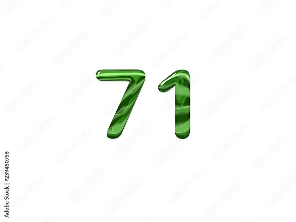 Green Number 71 isolated white background Green Number 71 isolated white background