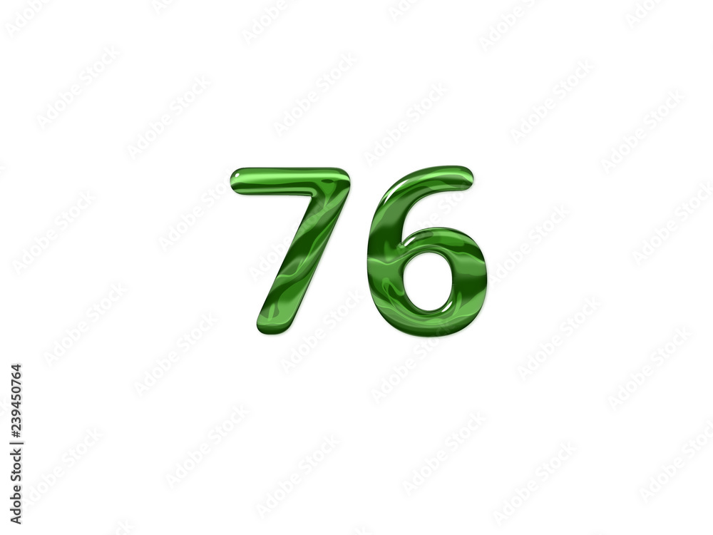 Green Number 76 isolated white background Green Number 76 isolated white background