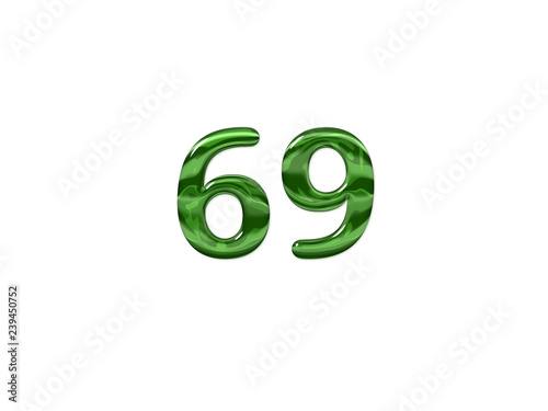 Green Number 69 isolated white background