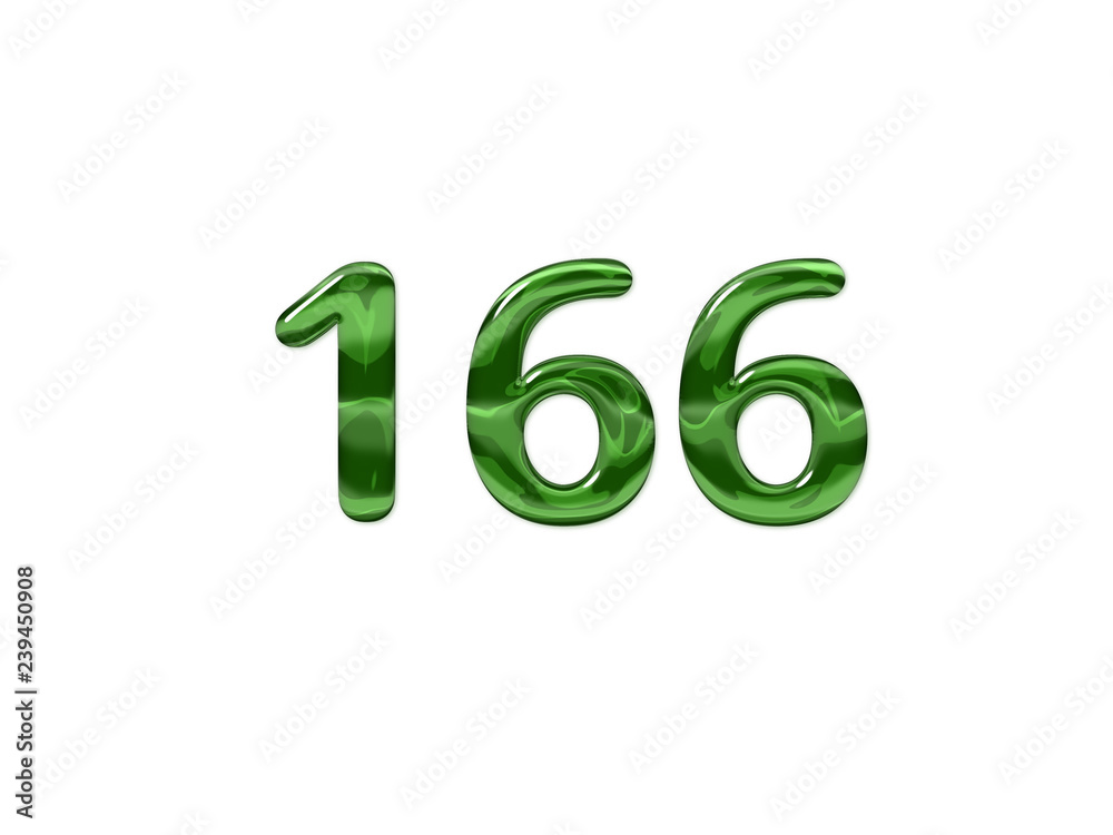 Green Number 166 isolated white background Green Number 166 isolated white background