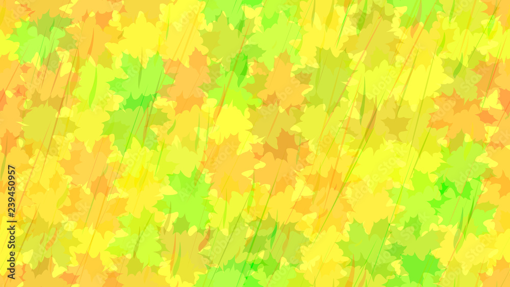 Flying maple leaves, raindrops. Autumn background. The idea of design of tiles, wallpaper, packaging, textiles, background.