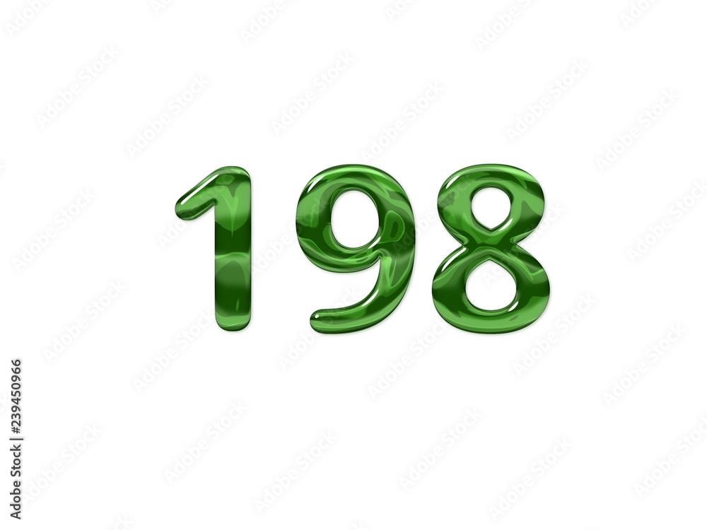Green Number 198 isolated white background Green Number 198 isolated white background