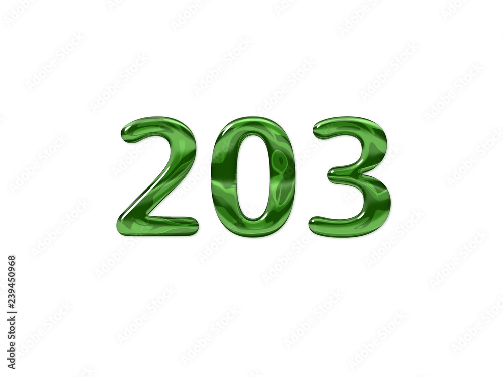 Green Number 203 isolated white background Green Number 203 isolated white background