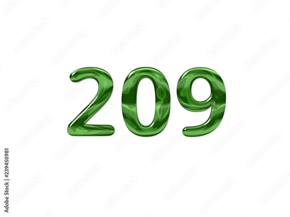 Green Number 209 isolated white background Green Number 209 isolated white background